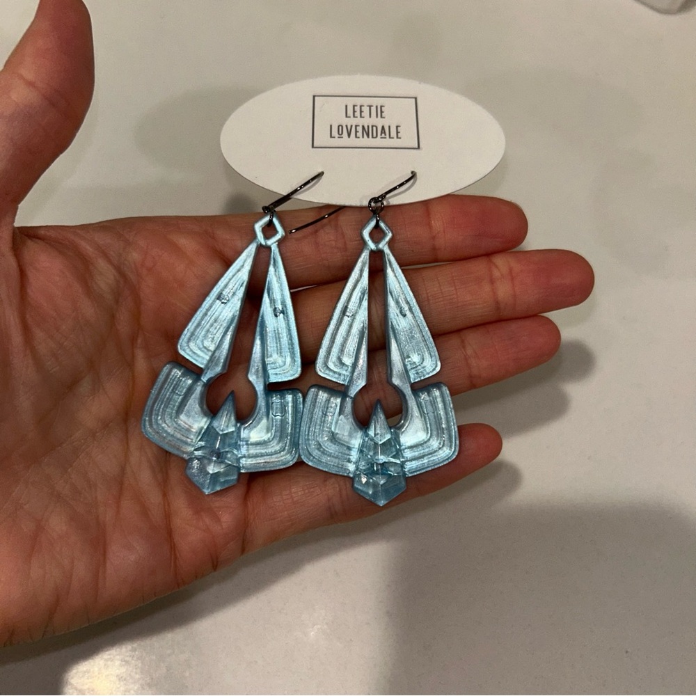 Leetie Lovendale Icy Blue Geometric Earrings - Picture 3 of 4